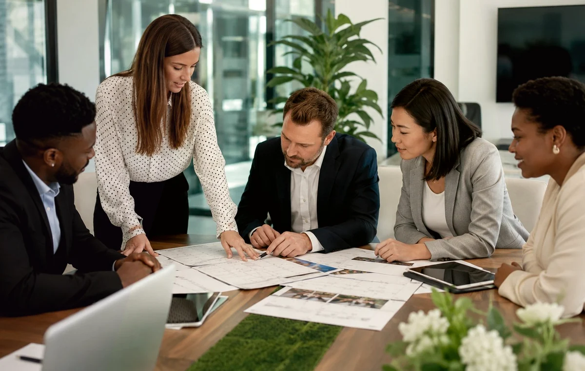 Professionals discussing congress venue requirements