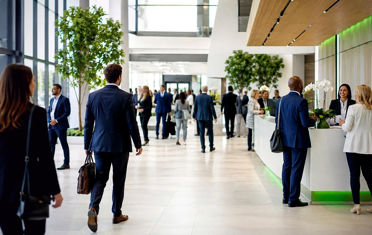 Professionals in an event lounge