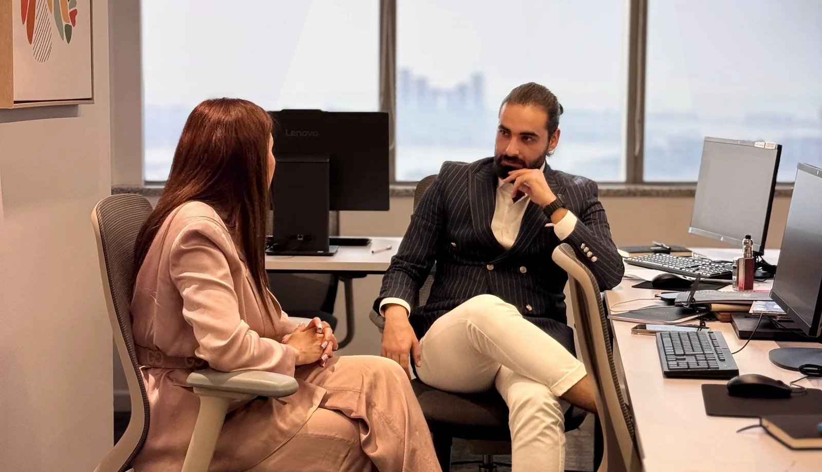 Professionals networking in a congress lounge